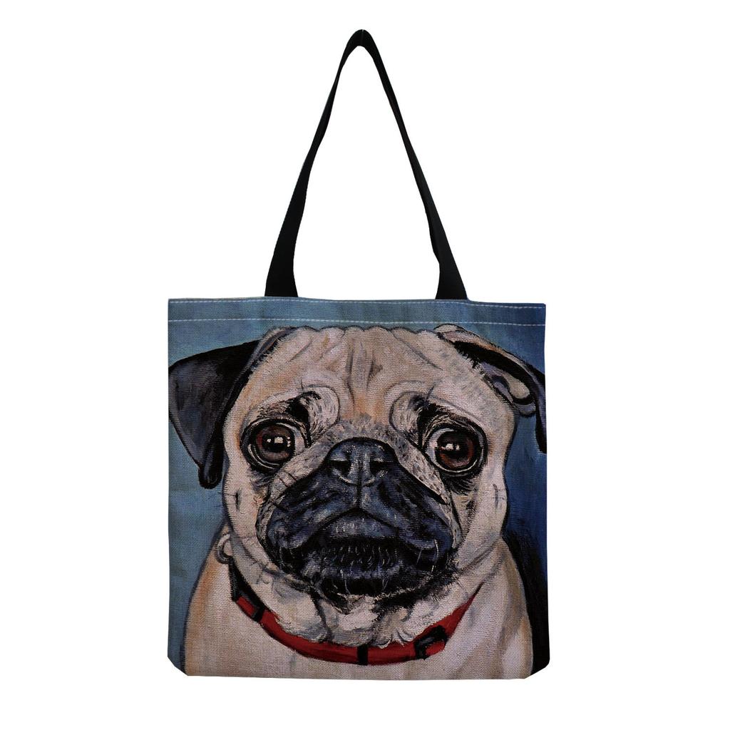 Women Vintage Linen Tote Bag - Large Capacity Dog Print Shoulder Handbag for Casual & Grocery Shopping KTB