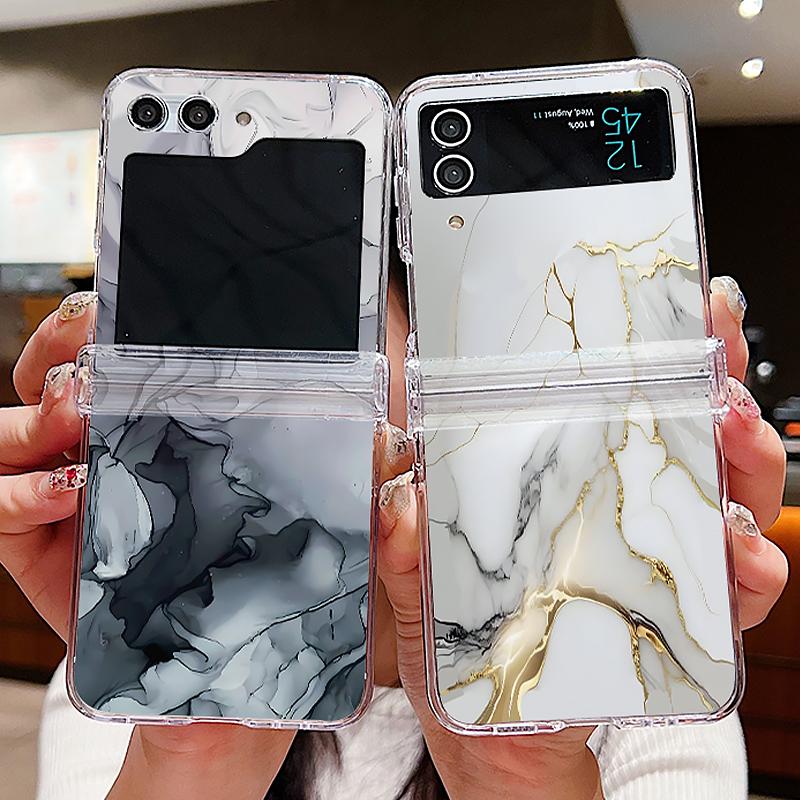 Marble Pattern Case For Samsung Galaxy Z Flip7 Flip6 Flip5 5G Hard PC Clear Folding Phone Cover For Galaxy Z Flip 7 5 4 6 3 5G