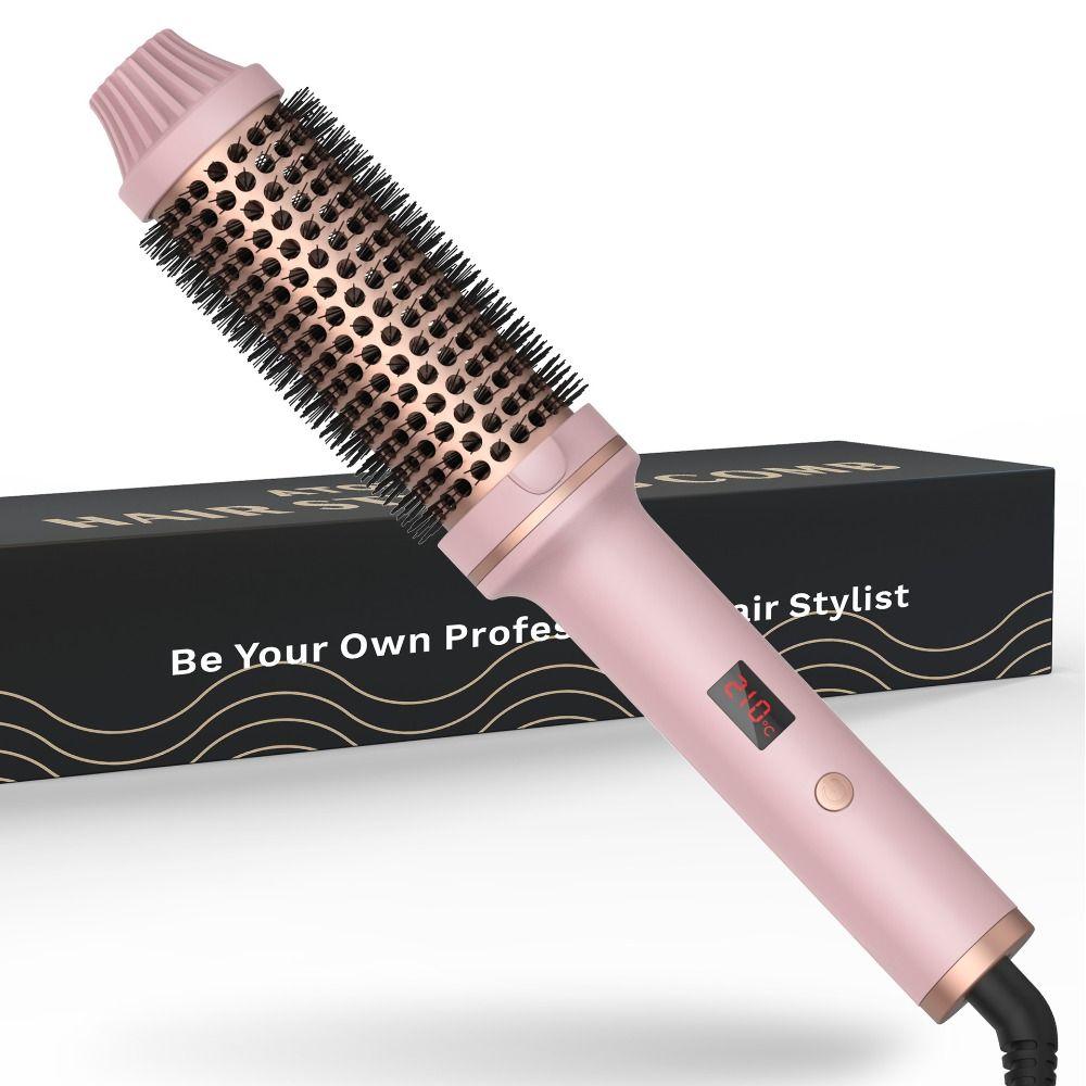 Ceramic 1.5 Inch Curling Iron Brush 3 IN 1 Heated Round Brush  Straight and Curly Hair