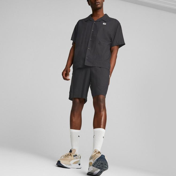 Puma Solid Color Elastic Waist Straight Leg Sports Shorts Men shorts Black 620640-01