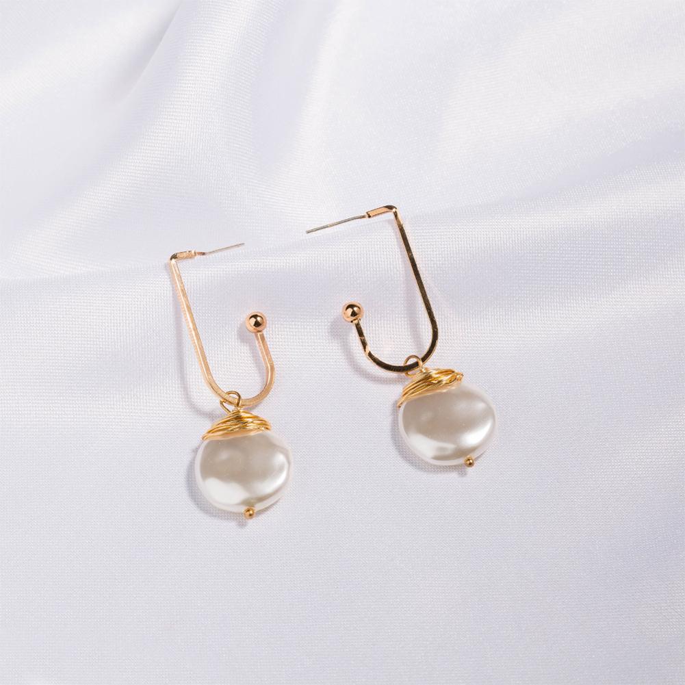 Dámske letné štýlové zlaté náušnice v tvare U jednoduché ručne vyrobené náušnice s barokovou perlou