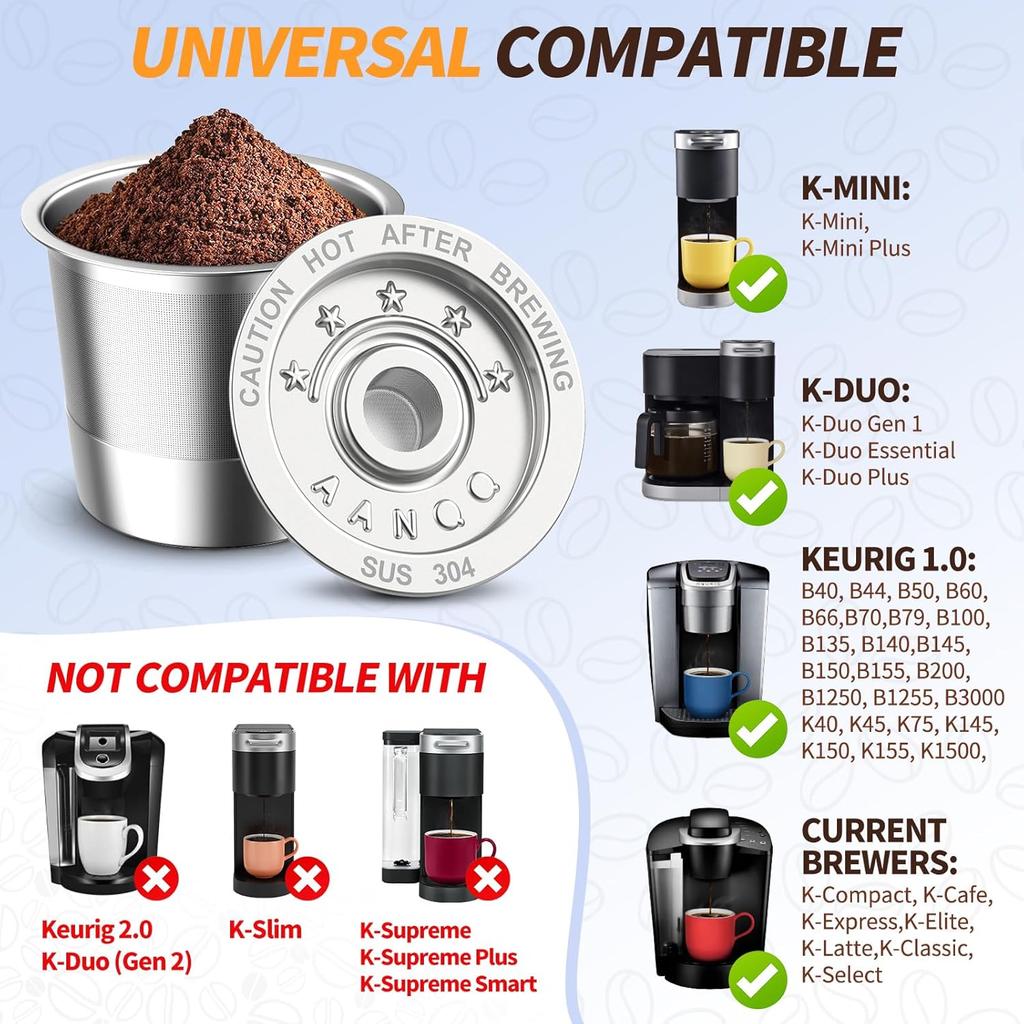 2 Pack K Cup Reusable Coffee Pods for Keurig: Stainless Steel Refillable K Cup - Reusable Coffee Filter for Keurig 1.0 Coffee Maker, Permanent,