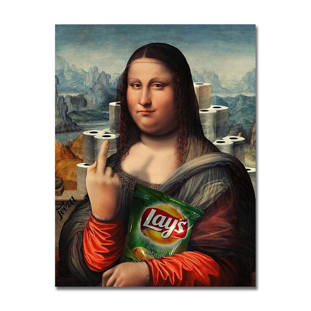 Nordic Art Funny Mask Mona Lisa Wall Art Painting Prints Famous Portrait Canvas Cuadros Posters Pictures for Bar Home Decor