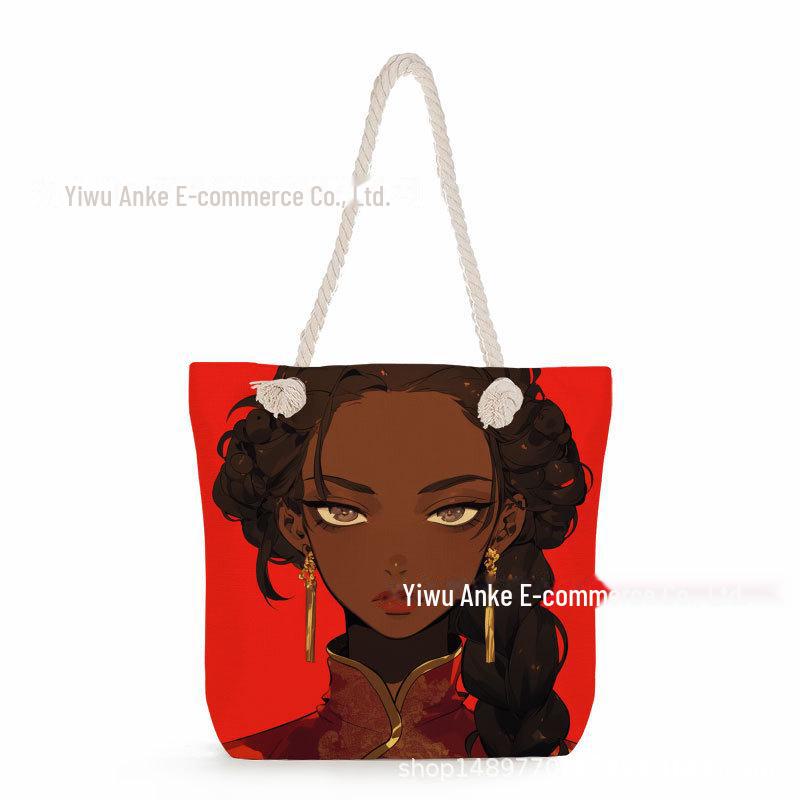 "Women's Lightweight Printed Handbags: Stylish Rope-Strap Shoulder Bags for a Versatile Beach Look"