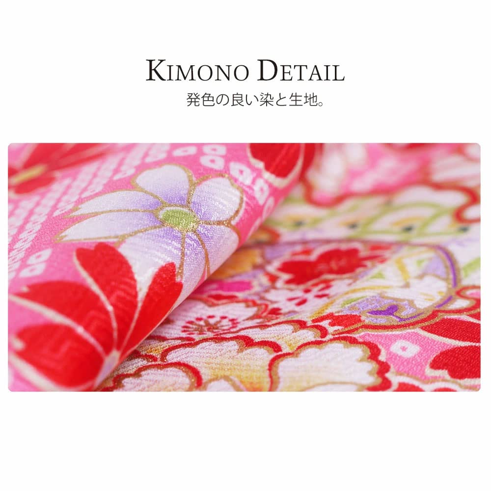 Kimono Cloth Coat 9-częściowy klasyczny kimono z tkaniny dla 3-letnich dziewczynek [NISHIORI] Shichi-Go-San Set, Set, Set, Set, Shichi-Go-San