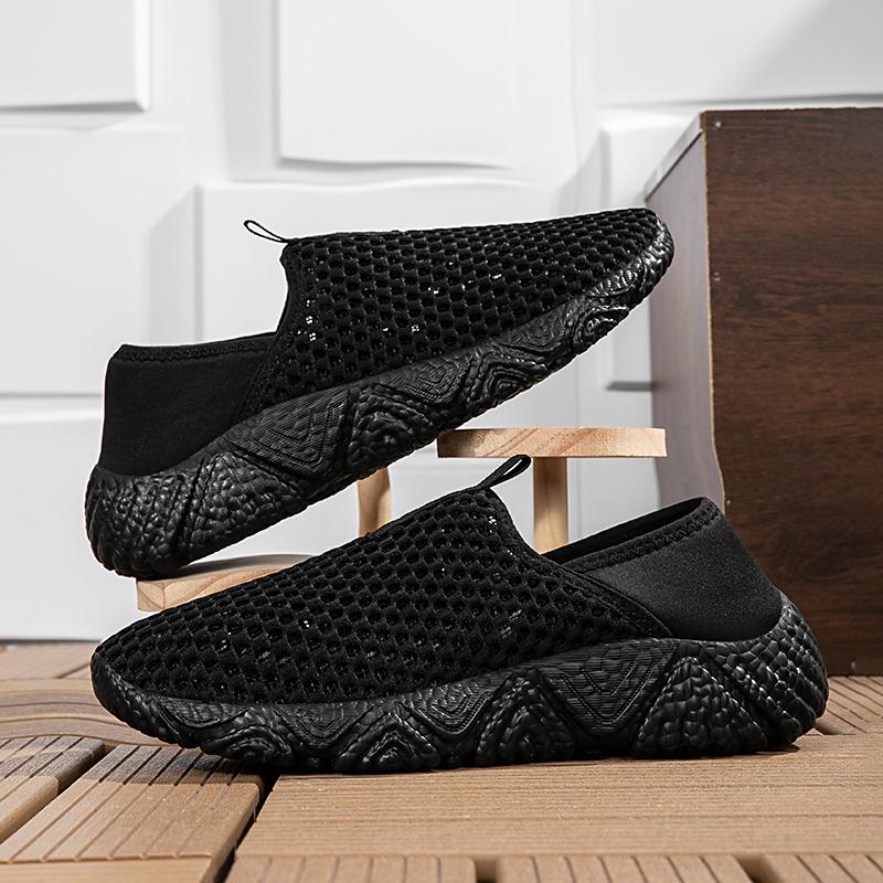 Fashion Trendy Men's Summer Sandals Breathable Casual Beach Lazy Anti-Odor Mesh Shoes Spor Net-Face Shoes Hollow-Out Design Rubber