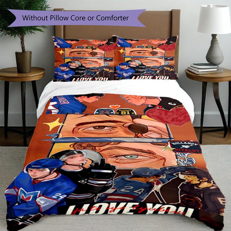3pcs Duvet Cover Set (1*Duvet Cover + 2*Pillowcase, Without Core), Heated Rivalry Print Bedding Set, Bedroom Decor, All‑Season, Birthday Gift