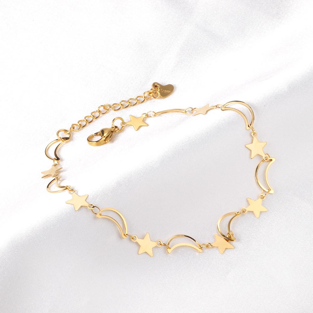LUXUKISSKIDS Moon With Star Cute Anklet Bracelet For Women Fashion 2025 Gold Plated Summer Beach Ankle Bracelet Jewelry Bijoux