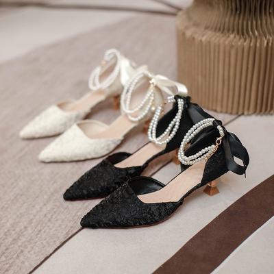 Hollow Sandals Women's Pointed Head New High Heels Stiletto Fashion Bag Head Medium Heel Single Shoes