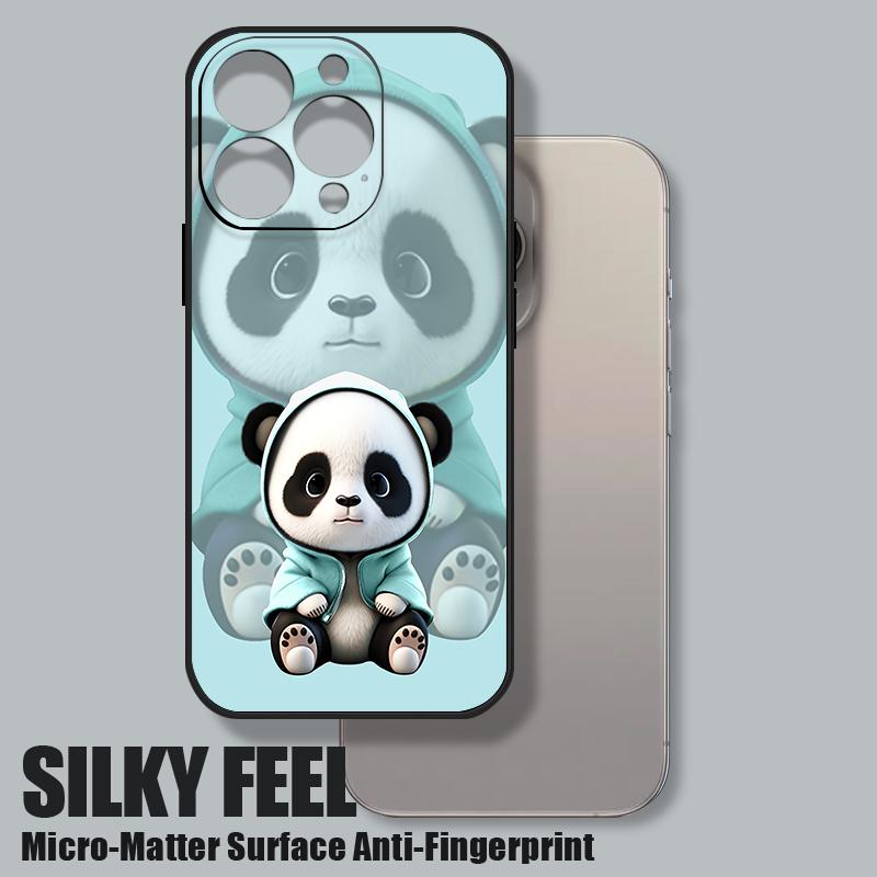 For iPhone 17 Pro Max Case Blue Coat Panda Pattern Soft Silicone Lanyard Cover For iPhone 16 Pro Max Cover iPhone 15 14 13 12 11 16E Air
