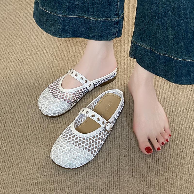Vielseitige Hausschuhe 2025 Sommer neu Nische Fischernetz flachboden Strass Hausschuhe hohl Mode Strand Römische Schuhe Frauen