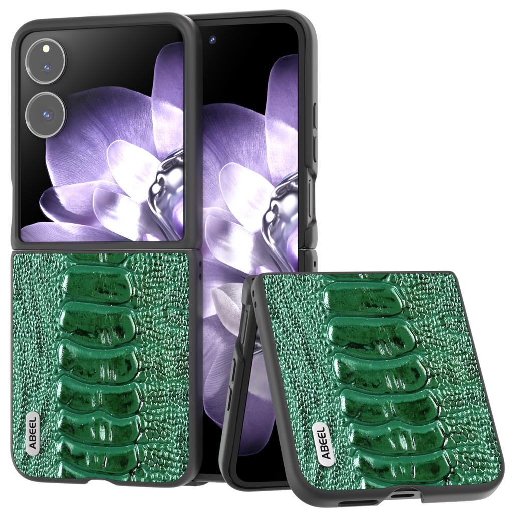 ABEEL For Xiaomi Mix Flip 5G Case Genuine Cow Leather Coated PC Phone Cover Crocodile Texture