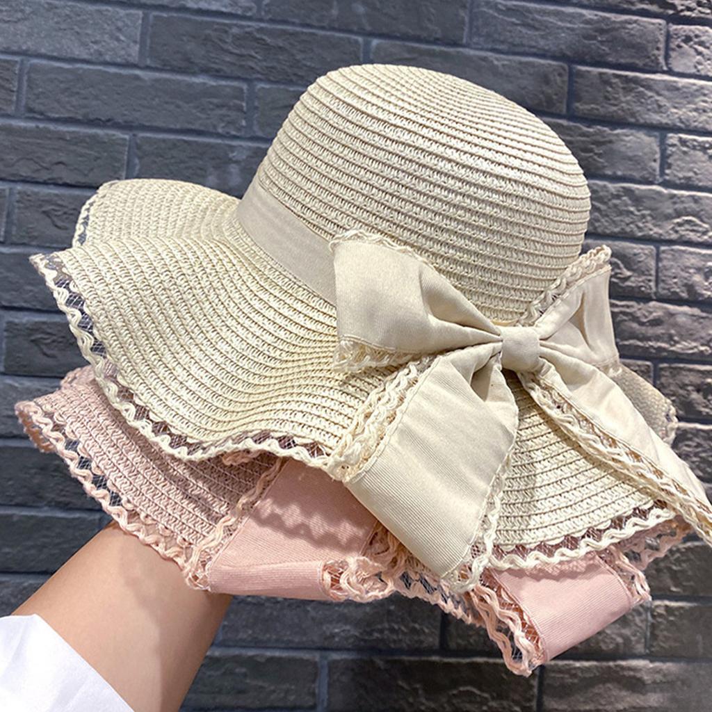 Women's Summer Fashion Sun Hat Large Brim & Bowknot Design Summer Sun Hats for Travel Holiday Beach Travelling