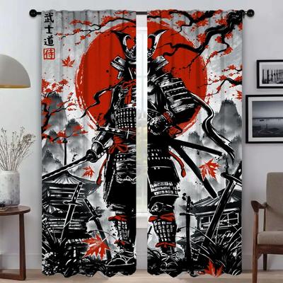 Japonský samuraj Halloweenská dekorace Moderní obývací pokoj Závěsy pro kameru Zatemňovací závěs Kuchyňské závěsy 2 kusy Stínidla