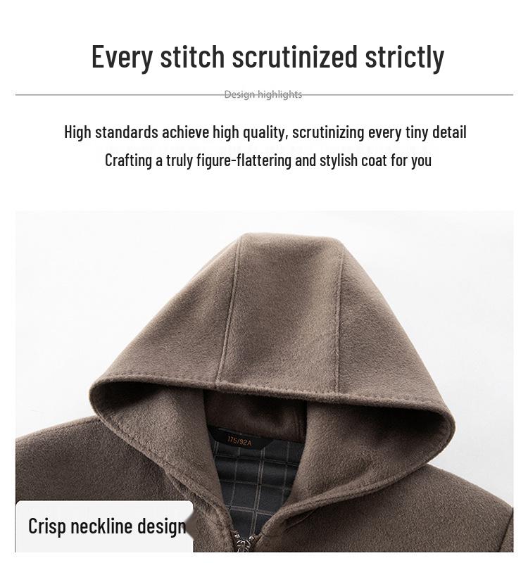 Men's Wool Overcoat with Detachable Down Liner and Hoodie - Double-Faced for Autumn and Winter Warmth
