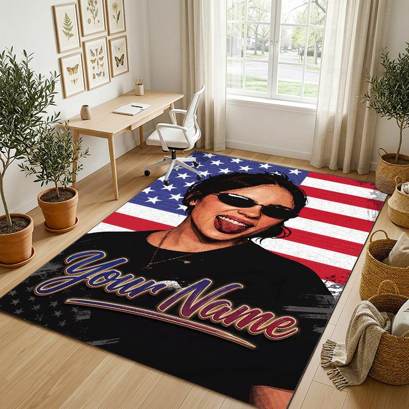 Personalized Crystal Velvet Carpet,Billie Eilish Custom Printed Name, Plush Area Rug For Home Indoor Decor