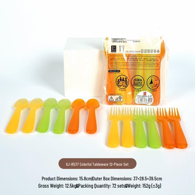 12-Piece Colorful Plastic Fork and Spoon Set for Parties and Everyday Use.