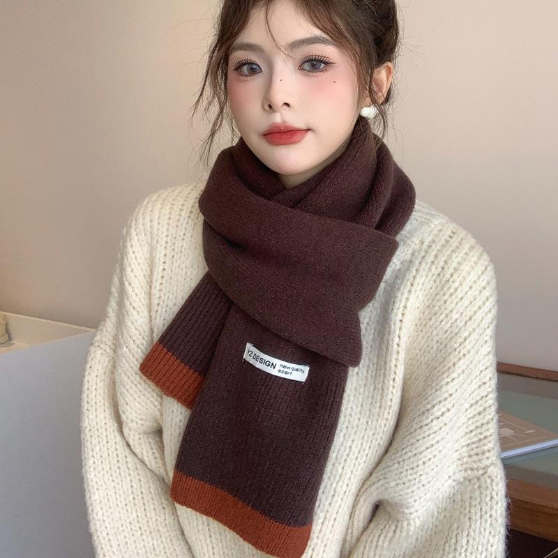 High-value winter girl warm scarf thickened knitted wool scarf versatile trendy student dopamine candy color