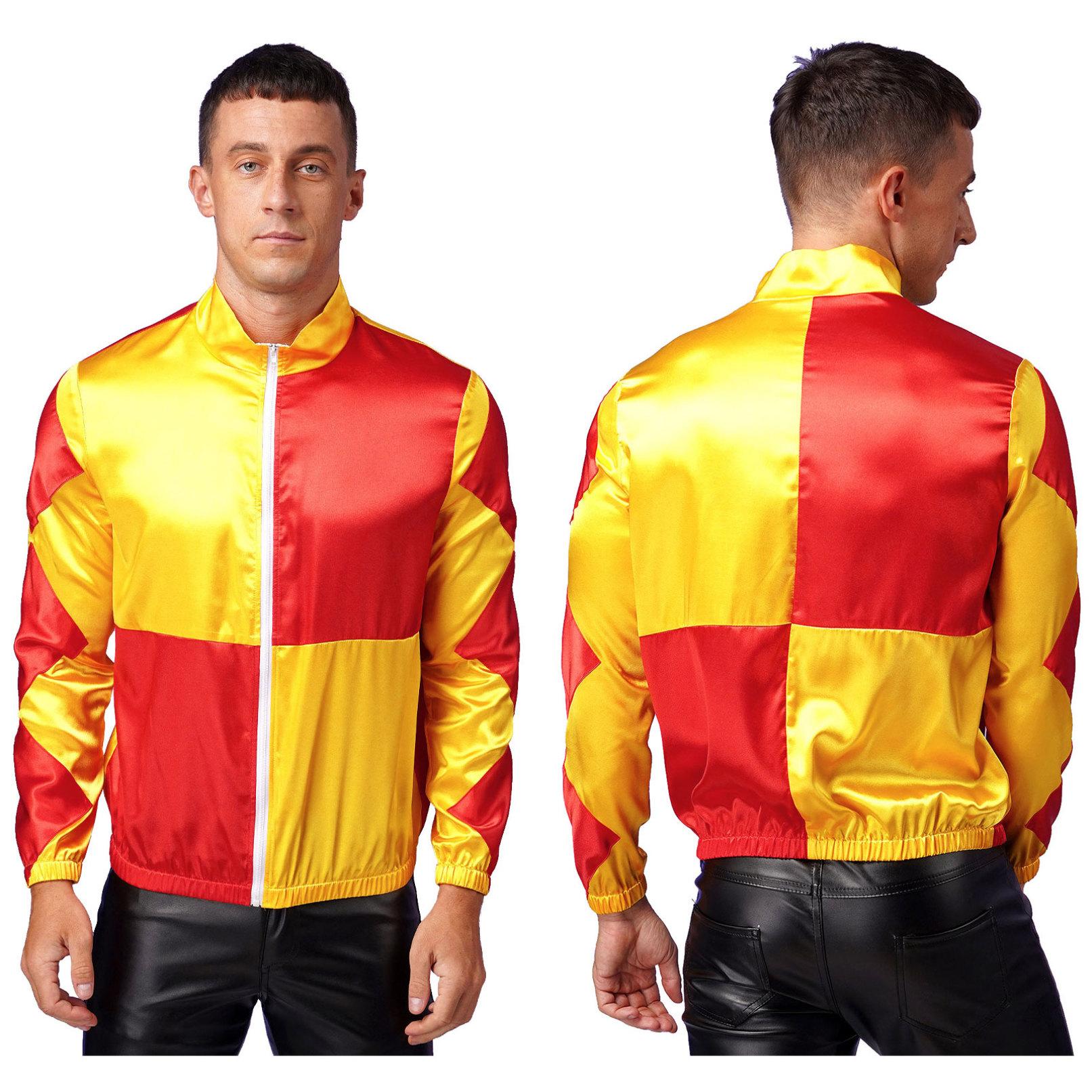 YOOJIA Paardenjockey-kostuum voor heren met kleurblokken, paardenrenner, race-bovenkleding, sport, toneelspeljas 3XL
