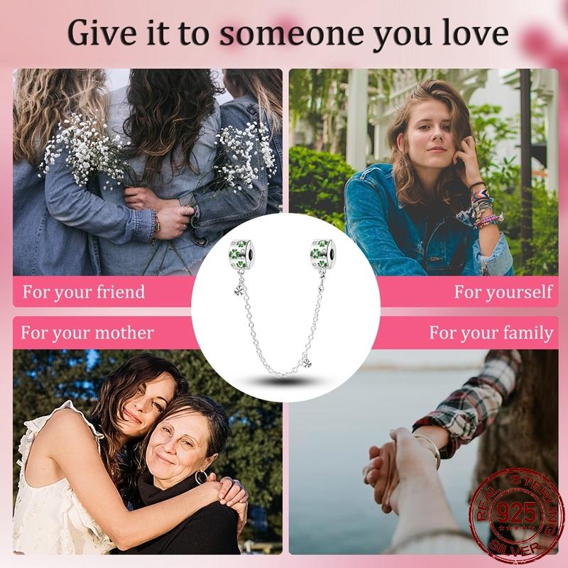 New 100% 925 Silver Lucky Clover Safety Chain Charms Bead Fits Original Pan Bracelet Pendant Women Fashion Fine Diy Jewelry