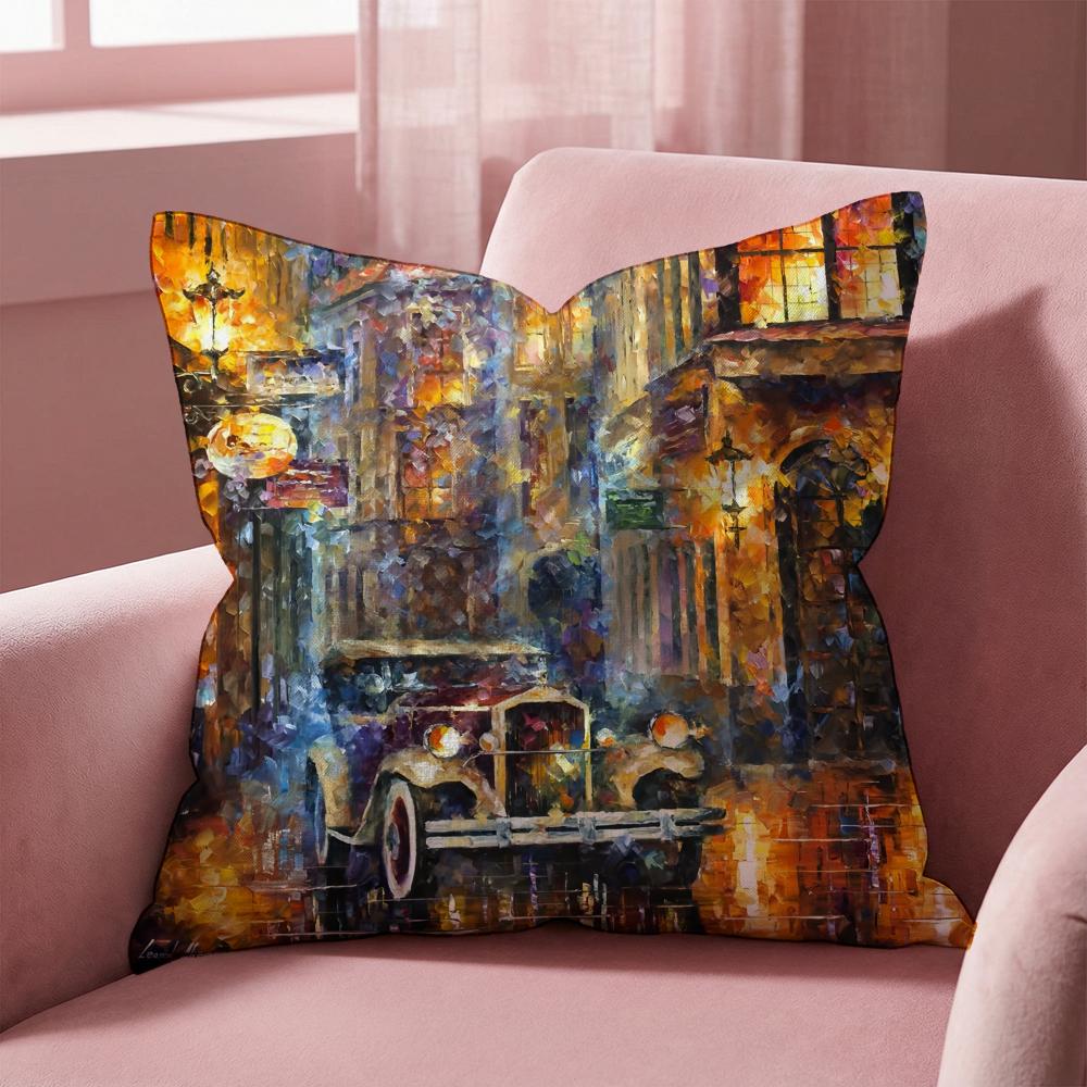 L-Leonid Afremov Oil Painting Cushion Cover Multi-Scene Pillow Cover for Home & Car - Reversible, Soft & Durable for Daily Use