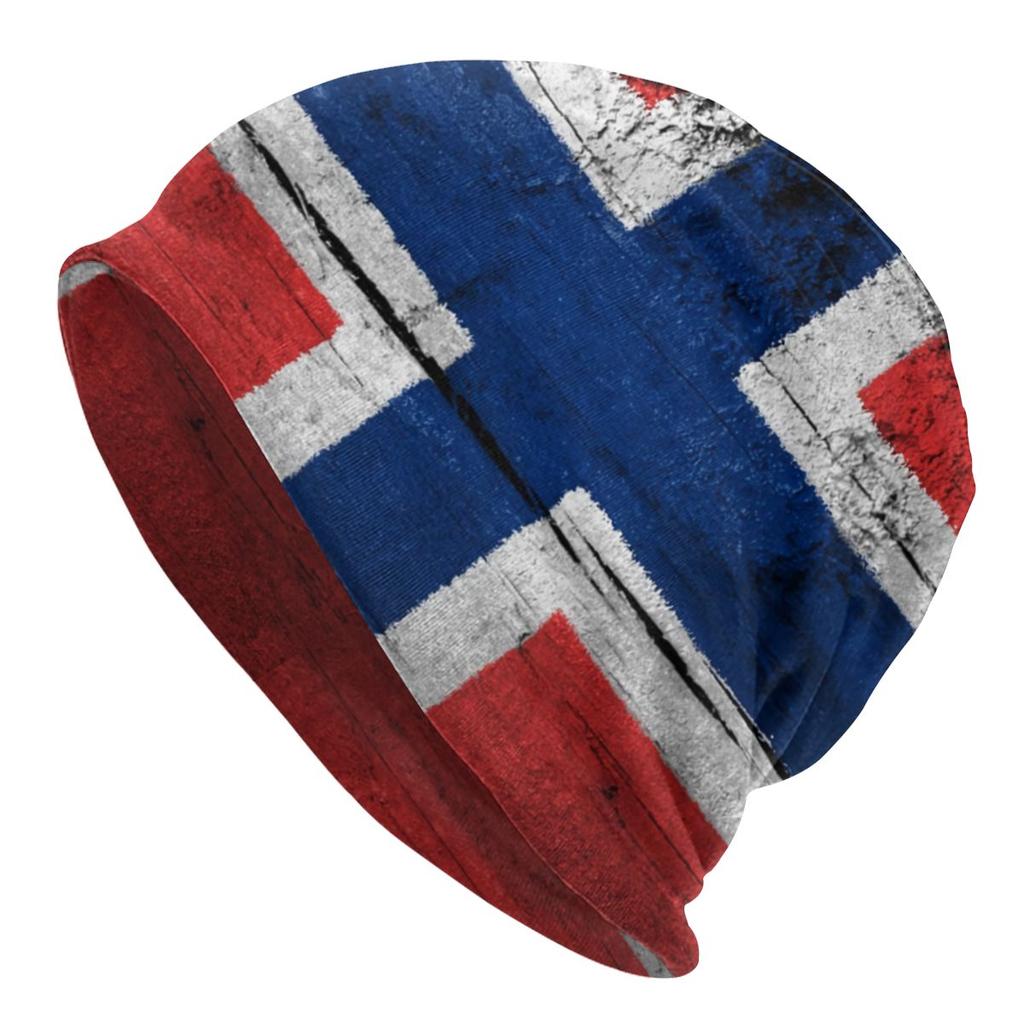 Gorro de punto con diseño de bandera de Noruega para mujer, estilo Hip Hop, para Unisex, cálido de invierno, con diseño de fiordo y montaña, Gorros
