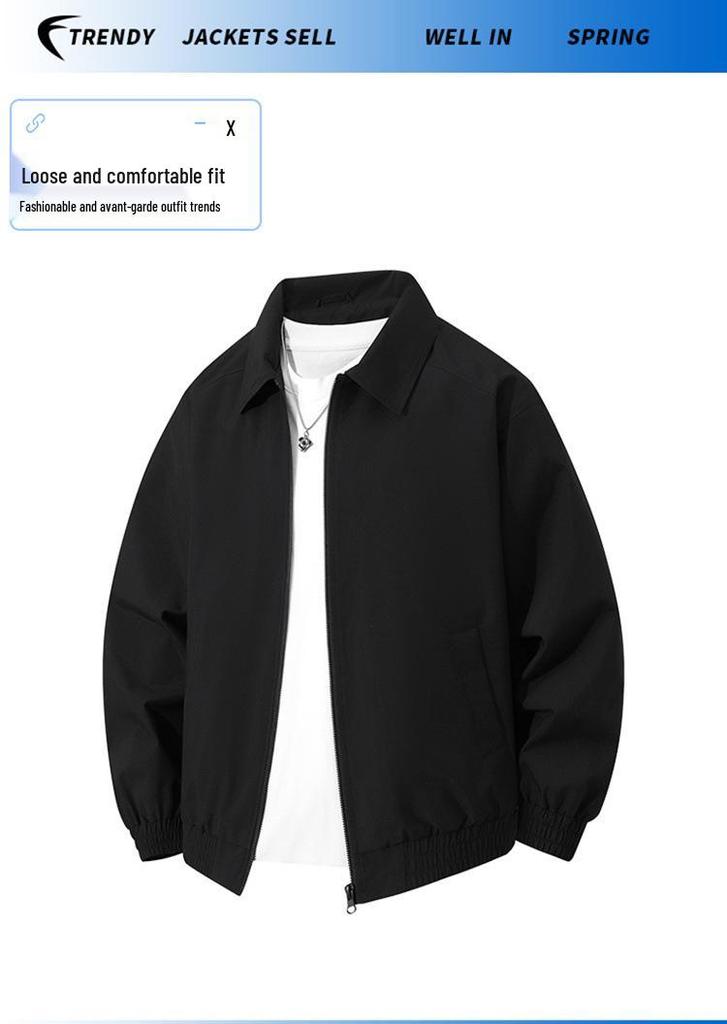 Men's Versatile American Style Windbreaker Jacket - Casual Spring/Autumn Fashion Lapel Coat