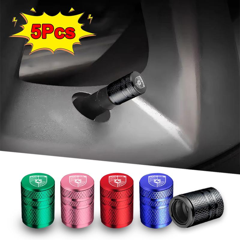 5ks kovových krytek ventilku pneumatiky pro Porsche Panamera Cayenne Taycan 911 718 Macan Carrera-GT příslušenství