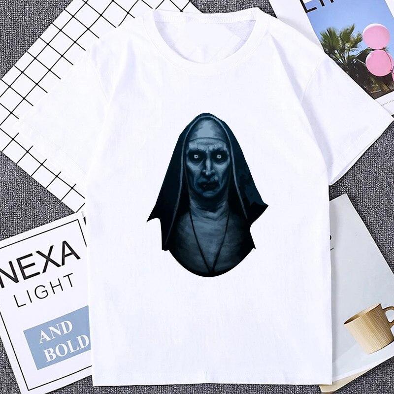 Horror Unholy Nun Graphic Printed Unisexs T-shirt Summer Casual Fashion Loose Soft Modal T Shirt Streetwear Hipster Hip Hop Tees