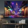 Vibrant Bourbon Street Tapestry, Dazzling Neon Lights of New Orleans' French Quarter at Night, Lively Urban Party Wall Art