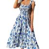 Womens Floral Print Sleeveless Maxi Dress With Elastic Waist Street Style 2026