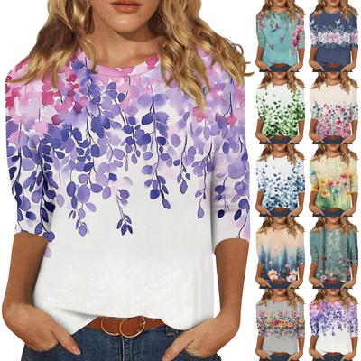 3/4-Ärmel-Shirts für Damen, niedlicher Aufdruck, grafische T-Shirts, Blusen, lässig, Übergröße, Basic-Tops, Pullover