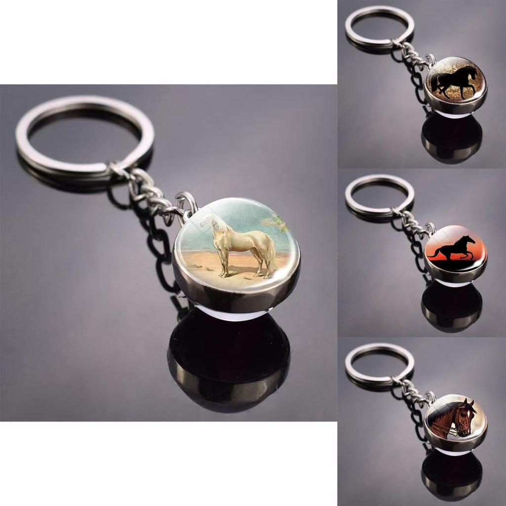 Modischer Schlüsselanhänger aus Glas mit Pferdemotiv und robustem Anhänger für Geschenk und persönlichen Gebrauch