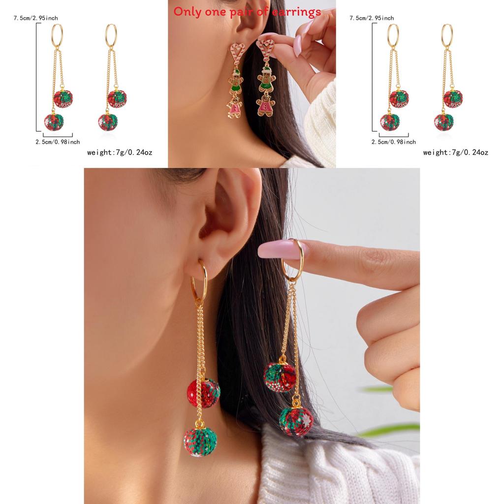 Christmas Ball Fringe Earrings With Heart Gingerbread Accents For Holiday Fashion