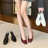 Fashion SUOJIALUN 2025 Spring New Brand Women Sandal Fashion Red Square Toe Shallow Slip On Slingback Shoes Thin High Heel Dress Pumps