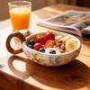 Japanese High-Temperature Ceramic Relief Peach Blossom Bowl, Handled Fruit, Salad & Snack Dish