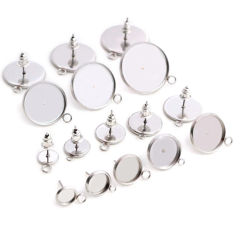 

( No Fade ) 12mm 10mm 8mm 6mm 14-20mm Stainless Steel Earring Studs,Earrings Blank/Base,Fit 6-20mm Glass Cabochons,Buttons 18mm 10pcs