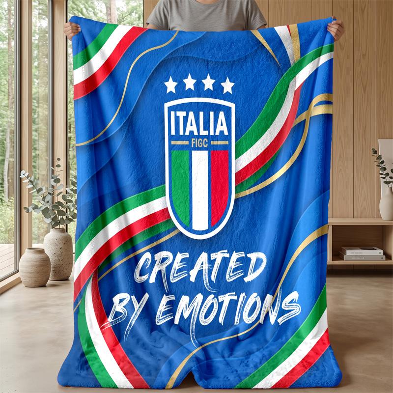 Italy Football Printed Flannel Blanket Skin Friendly Warm Decorative Throw for Indoor Couch Bed Daily Use