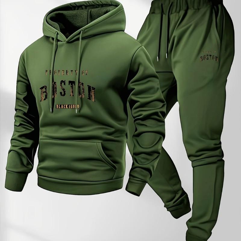 Mens Casual Hooded Long Sleeve Top Matching Jogger Pants Set - Lightweight Comfort Fit Winter