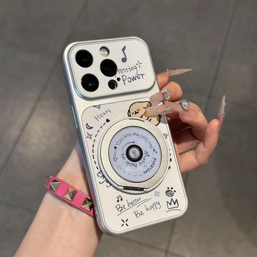 Music puppy rotating bracket for Apple 16/17Pro mobile phone case IP15 plating 14 cute 13 cartoon 12