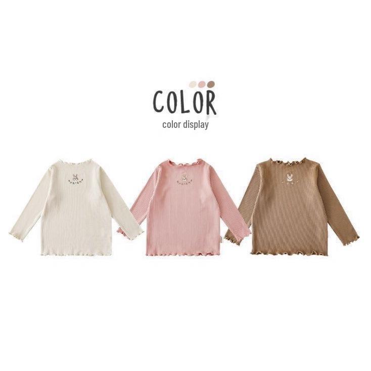 Girls' Cute Rabbit Embroidered Long-Sleeve T-Shirt - Versatile Base Layer for Spring/Autumn