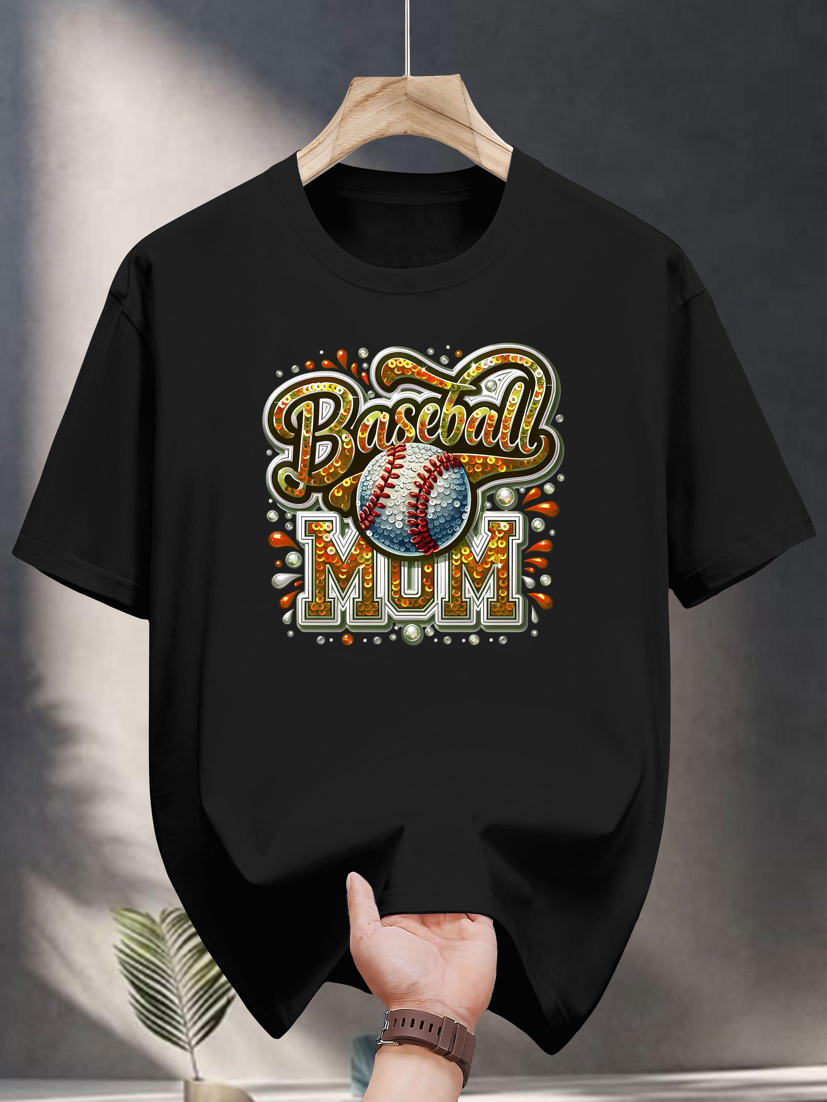 

Baseball Mom Graphic Print T-shirt - Casual Short Sleeve Round Neck Summer Tee XL
