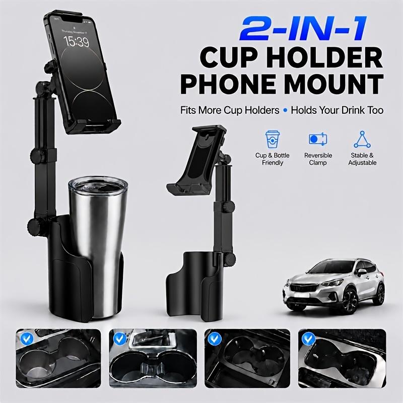 Support de téléphone et de tablette pour porte-gobelet 2-en-1, Réglable à 360°, Pince Sécurisée, Convient aux SUV/Camions/Camping-cars, Essentiel pour le Road Trip.