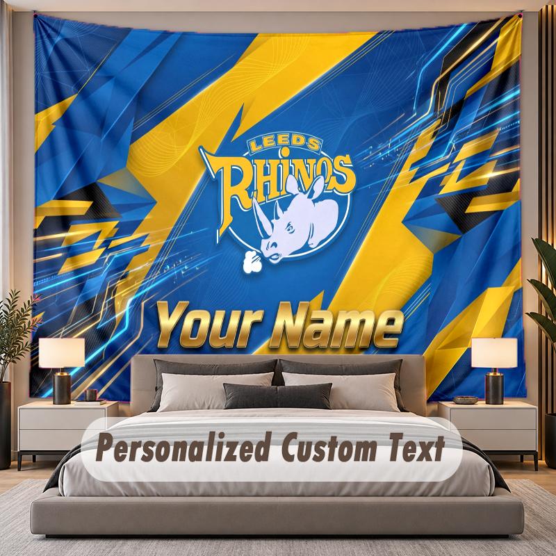 Custom Name Text Tapestry Leeds Rhinos Personalized Polyester Wall Tapestry For Bedroom And Room