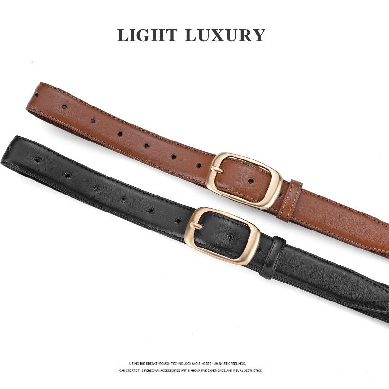 Women's Versatile Long Leather Belt with Alloy Buckle - High-Grade Casual Waist Accessory In Black for Jeans