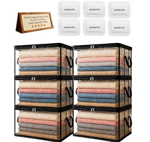 Large Thickened Transparent Plastic Storage Bag with Zipper and Handles for Clothes Moving Box Cover for Dormitory and Closet Organization Supplies