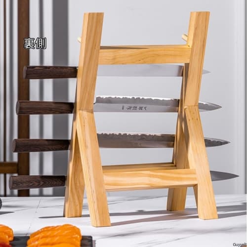 Guyyelt Wooden Knife Stand, Simple Japanese Style White Pine Knife Holder (6 Tiers)