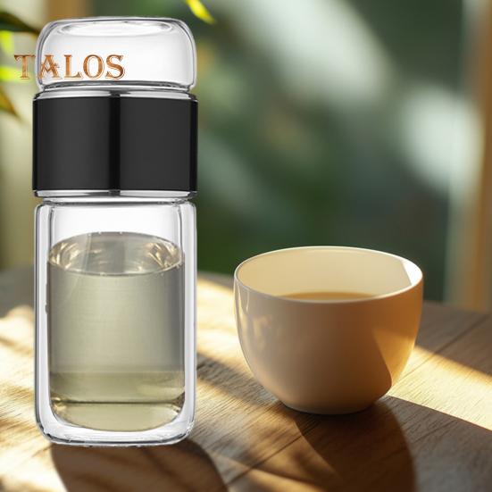 Tee-Ei-Flasche aus Glas, doppelschichtige Isolierung, tragbarer Reise-Teekocher mit Filter, 300 ml, auslaufsicherer Trinkbecher für Aktivitäten im Homeoffice und im Freien