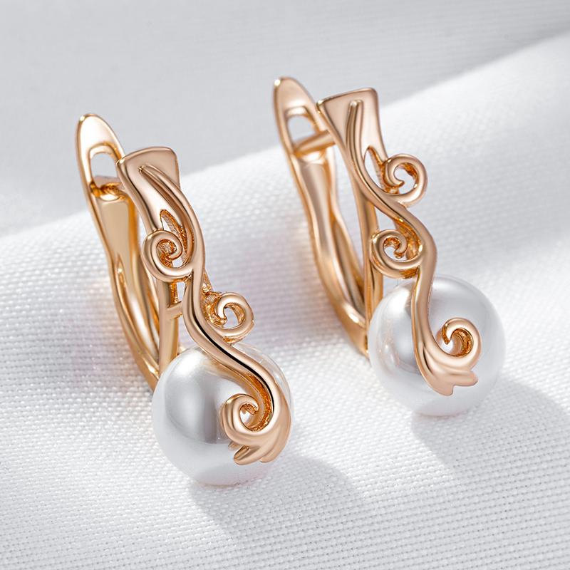 Luxury Pearl Dangle Earrings For Women Rose Gold Color Fine Ethnic Wedding Jewelry Trendy Easy Matching Accessories