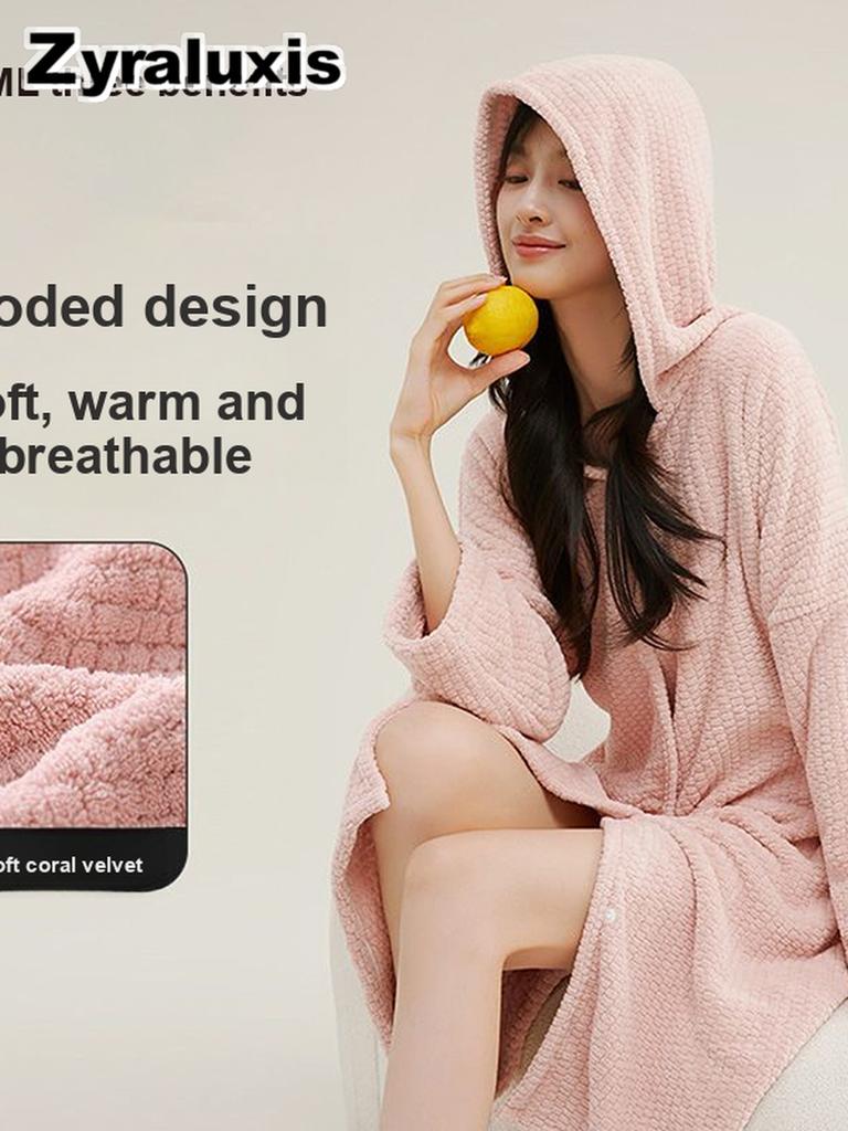 Women's Plush Bathrobe with Hooded Sleepwear for Warm Cozy Comfort